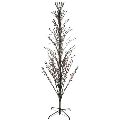6' Pre-Lit Black Cascade Outdoor Halloween Twig Tree, Orange Lights