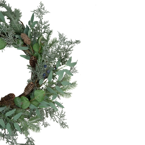 Frosted Green Mixed Foliage and Blueberries Artificial Christmas Wreath, 26-Inch, Unlit