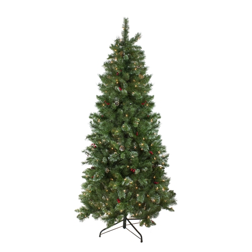 NORTHLIGHT  6.5' Pre-Lit Medium Mixed Pine And Iridescent Glitter Artificial Christmas Tree - Clear Lights