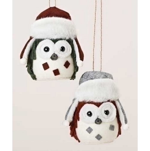 5.25" Rustic Owl Plush Christmas Ornament with Fur-Trimmed Hat