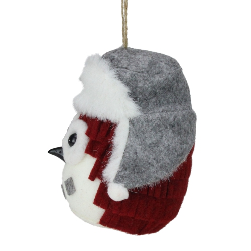 5.25" Rustic Owl Plush Christmas Ornament with Fur-Trimmed Hat