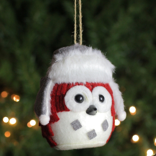 5.25" Rustic Owl Plush Christmas Ornament with Fur-Trimmed Hat