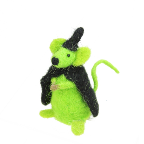 4" Lime Green and Black Wicked Witch Mouse Halloween Ornament