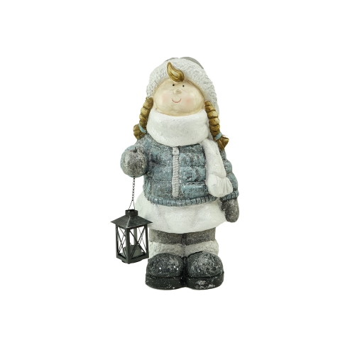 NORTHLIGHT  18" Snowy Woodlands Little Girl Holding Tea Light Lantern Christmas Figurine