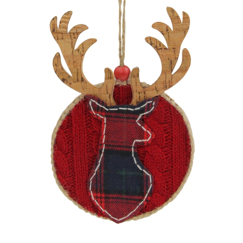 6" Red and Brown Deer Head Silhouette Christmas Ornament