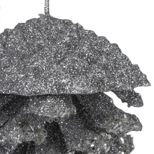 5" Silver Glitter and Sequins Pine Cone Christmas Ornament