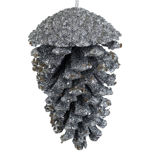 5" Silver Glitter and Sequins Pine Cone Christmas Ornament