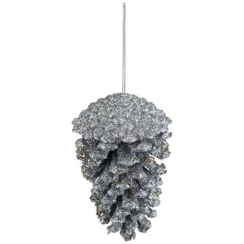 5" Silver Glitter and Sequins Pine Cone Christmas Ornament