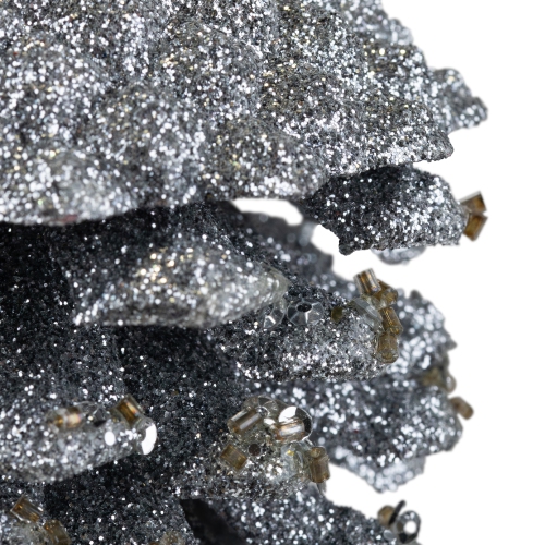 5" Silver Glitter and Sequins Pine Cone Christmas Ornament