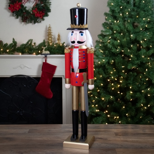 Casse-noisette Red and Gold Christmas Soldier de 36 po avec épée