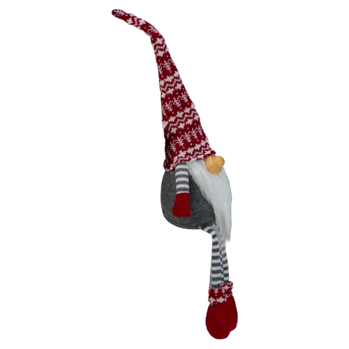 24" Gray and Red Smiling Dangling Leg Christmas Gnome Decoration