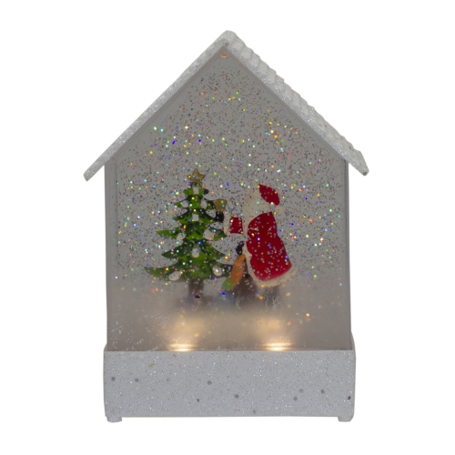 NORTHLIGHT  8.25" White And House Shaped Christmas Snow Globe In Red