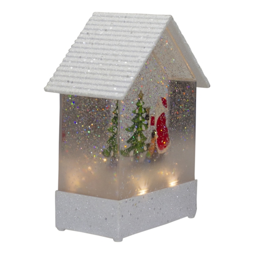 8.25" White and Red House Shaped Christmas Snow Globe