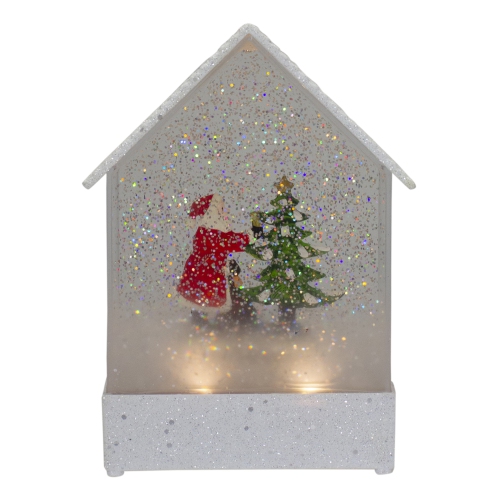 8.25" White and Red House Shaped Christmas Snow Globe