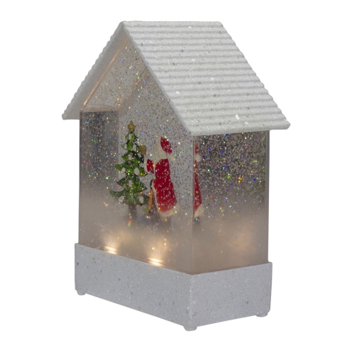 8.25" White and Red House Shaped Christmas Snow Globe