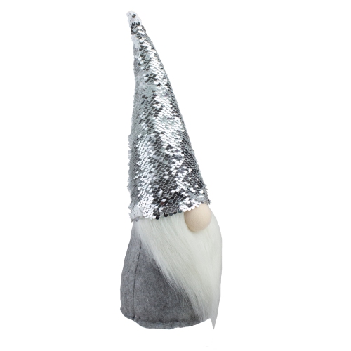 14" Silver Reverse Sequin White and Gray Gnome Christmas Decoration
