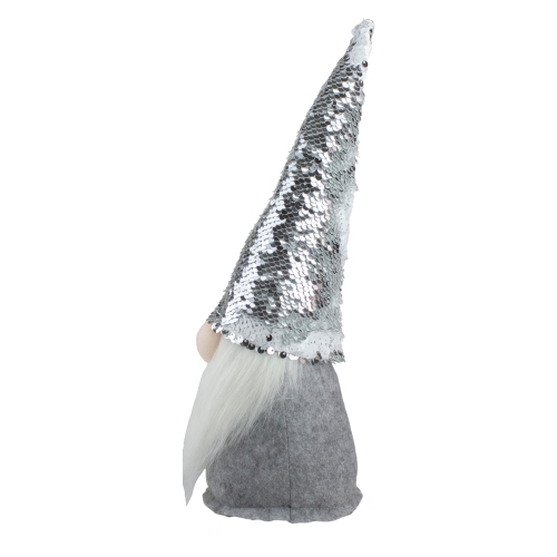 14" Silver Reverse Sequin White and Gray Gnome Christmas Decoration