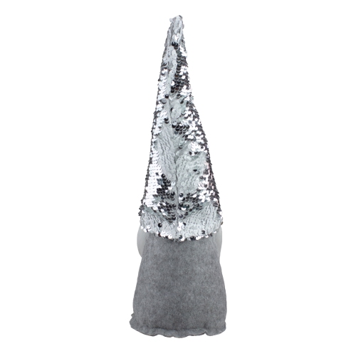 14" Silver Reverse Sequin White and Gray Gnome Christmas Decoration
