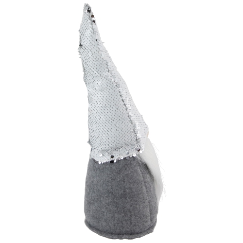 14" Silver Reverse Sequin White and Gray Gnome Christmas Decoration