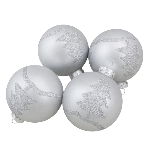 NORTHLIGHT  Set Of 4 Glass Ball Christmas Ornaments 3.25" (80Mm) In Silver