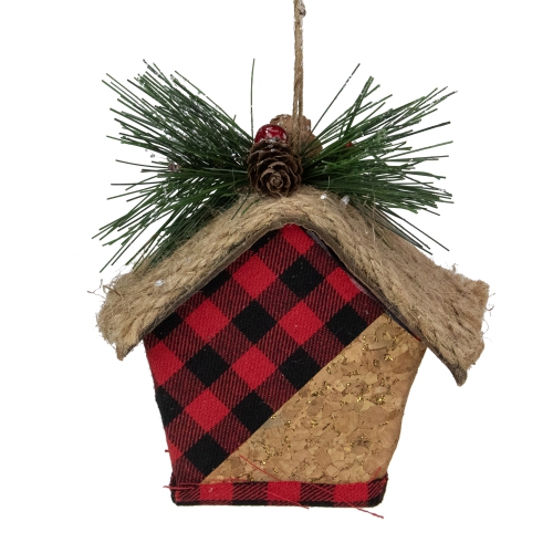 5.75in Red and Black Buffalo Plaid Hanging Bird House Christmas Ornament
