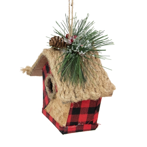 5.75in Red and Black Buffalo Plaid Hanging Bird House Christmas Ornament