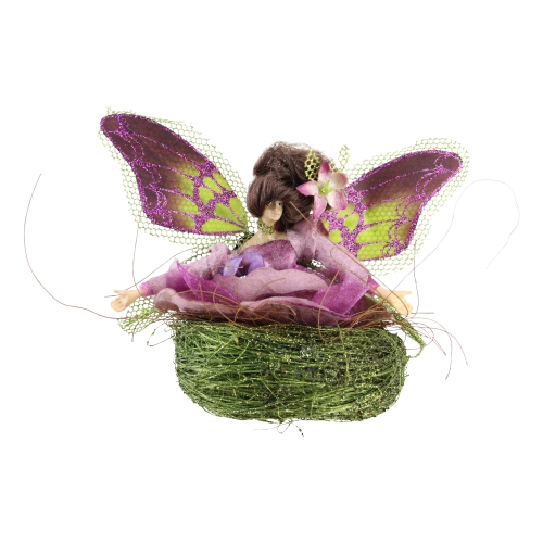 ALLSTATE  5" And Purple Butterfly Fairy In Nest Christmas Ornament In Green