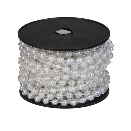 33' x 0.25" Clear Iridescent Beaded Artificial Christmas Garland - Unlit