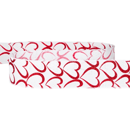 White and Red Glitter Hearts Valentine's Wired Craft Ribbon 2.5" x 10 Yards