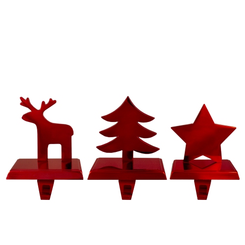 Reindeer, Christmas Tree, and Star Metallic Red Christmas Stocking Holders