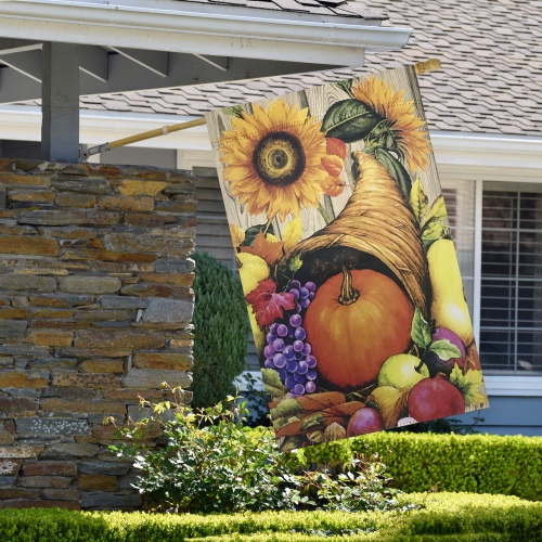 Cornucopia and Flowers Autumn Harvest Outdoor Garden Flag 28" x 40"