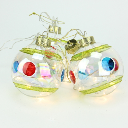 PENN  Set Of 4 Clear Battery Operated Led Lighted Stripe And Dot Lass Christmas Ball Ornaments 3.25" (80Mm)