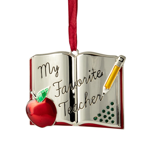 NORTHLIGHT  3.25" And Silver-Plated Teacher Christmas Ornament With European Crystals In Red