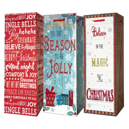 Pack of 6 Assorted Christmas Wine Gift Bags with Handle