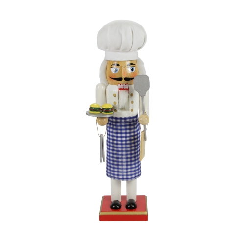 14.25" Decorative Wooden Christmas Nutcracker Chef with Gingham Apron
