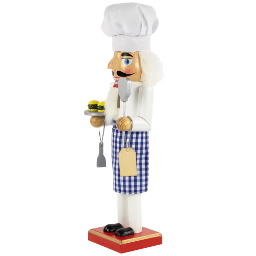 14.25" Decorative Wooden Christmas Nutcracker Chef with Gingham Apron