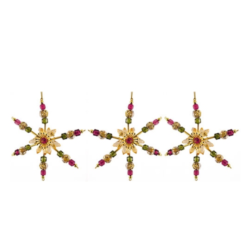 Set of 3 Tuscan Beaded Snowflake Christmas Ornaments