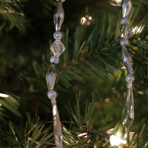 Set of 6 Silver and Clear Diamond Faceted Jewel Christmas Dangle Ornaments 7"