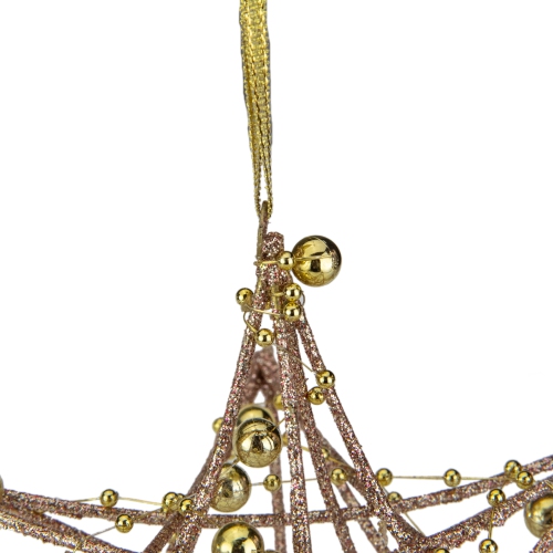 5" Glitter Rose Gold Iron Wire Starburst with Beads Christmas Ornament