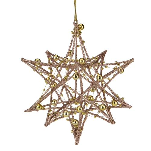 5" Glitter Rose Gold Iron Wire Starburst with Beads Christmas Ornament