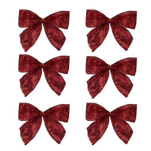 NORTHLIGHT  Pack Of 6 Glitte 2 Loop Christmas Bow Decorations 5.5" In Red