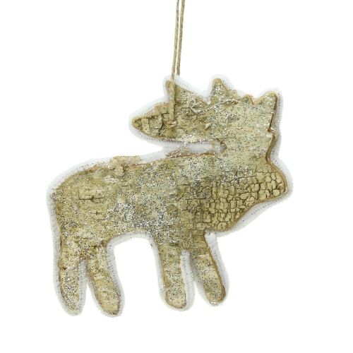 5.25" Caribou Reindeer Silhouette Glittered Wood Christmas Ornament