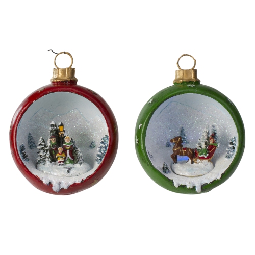 NORTHLIGHT  Set Of 2 Led Lighted Winter Scene Christmas Ornament Decorations 5.75""