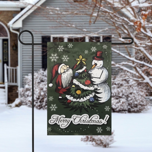Merry Christmas Santa and a Snowman Garden Flag 12.5" x 18"