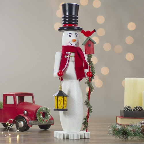 18" White and Red Wooden Snowman Christmas Nutcracker