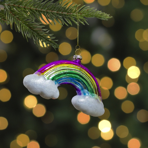 4.75" Glass Rainbow and Clouds Christmas Ornament