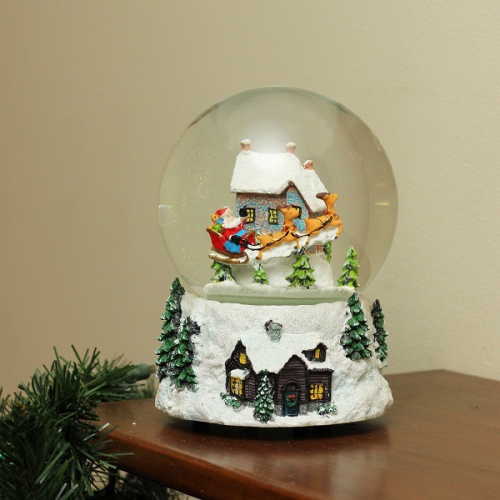 6.75" Musical and Animated Santa and Reindeer Rotating Christmas Water Globe