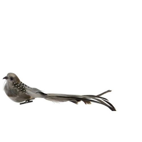 15" White and Brown Feathered Bird With Clip Christmas Ornament