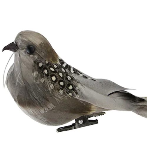 15" White and Brown Feathered Bird With Clip Christmas Ornament