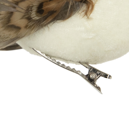 15" White and Brown Feathered Bird With Clip Christmas Ornament